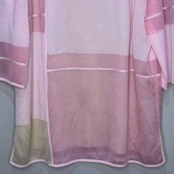 MISOOK Sweater Size Large Pink Sparkle Colorblock 3/4 Sleeve Lined - Picture 4 of 9